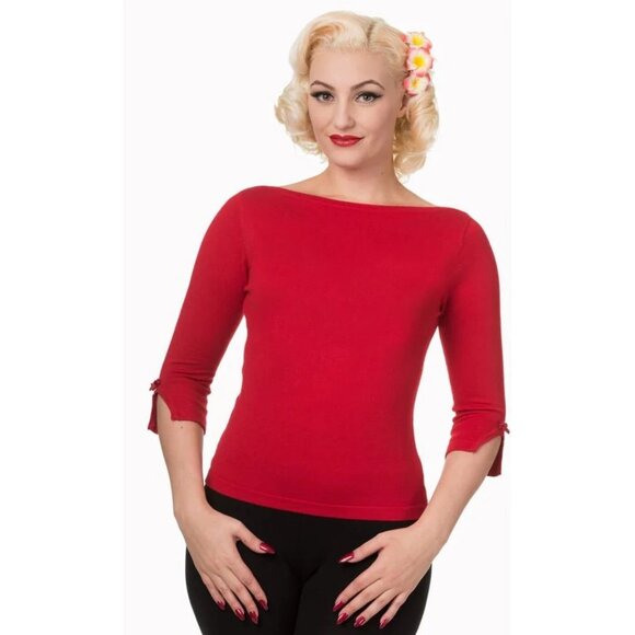 CCC Red Boat Neck Three Quarter Sleeve Top Soft Viscose Nylon Blend Size Small - Picture 2 of 10
